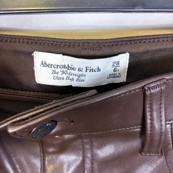 Abercrombie & Fitch Brown The 90's Straight Ultra High Rise Faux Leather Pants 2 - Picture 5 of 6
